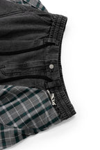 RELABEL Detachable Plaid Drape Oversized Denim Shorts
