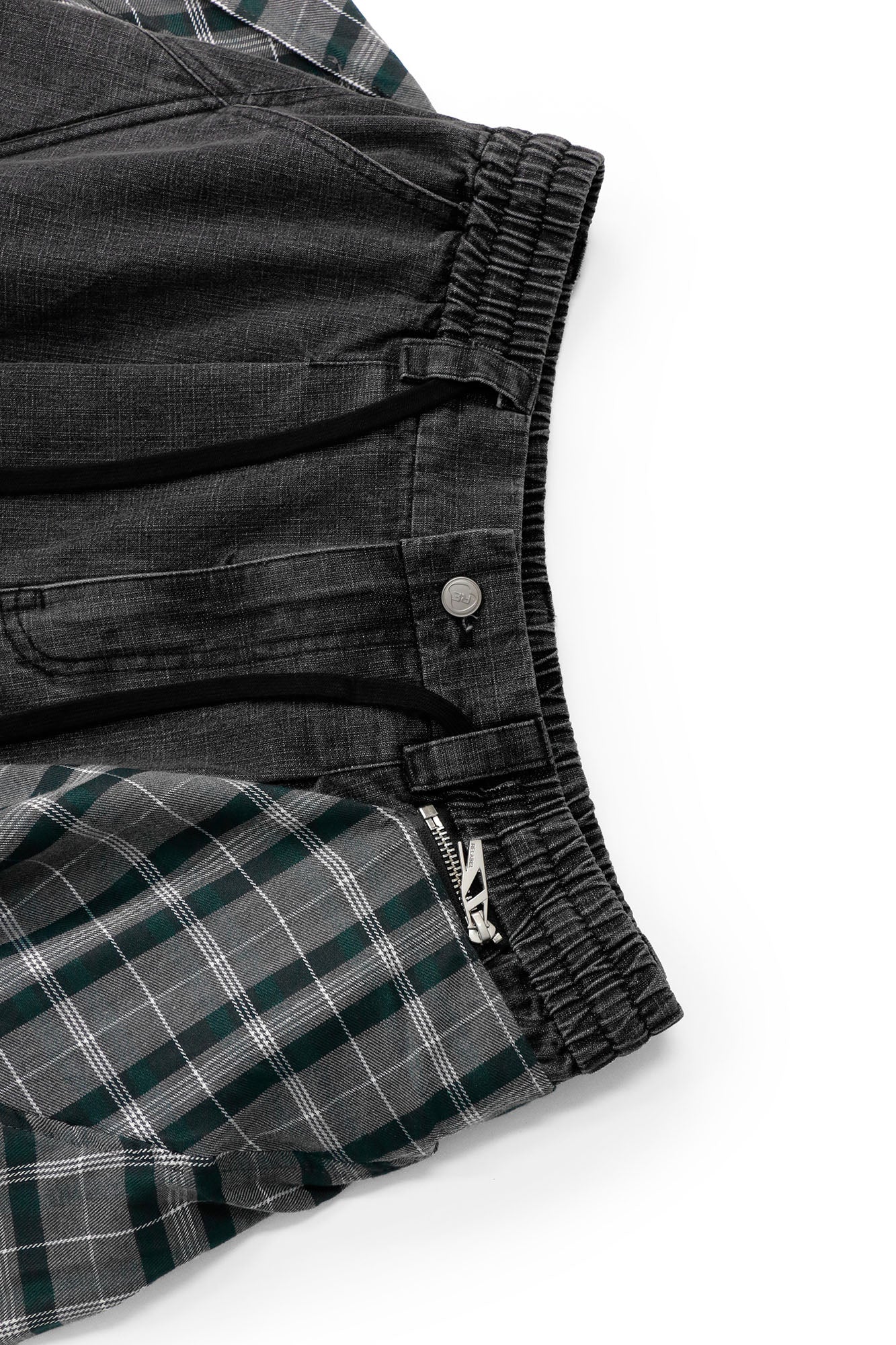 RELABEL Detachable Plaid Drape Oversized Denim Shorts