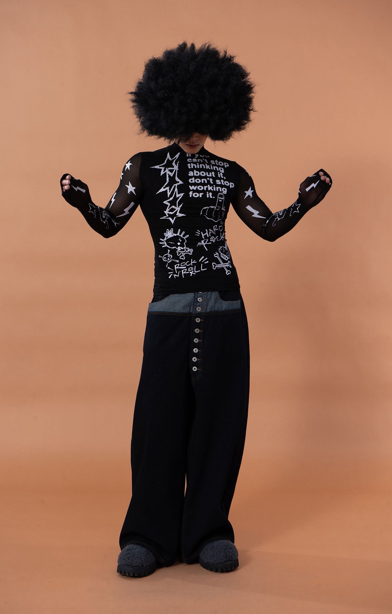 CLP Full-Print Graffiti Mesh Long-Sleeve Tee