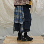 RELABEL Detachable Plaid Drape Denim Shorts