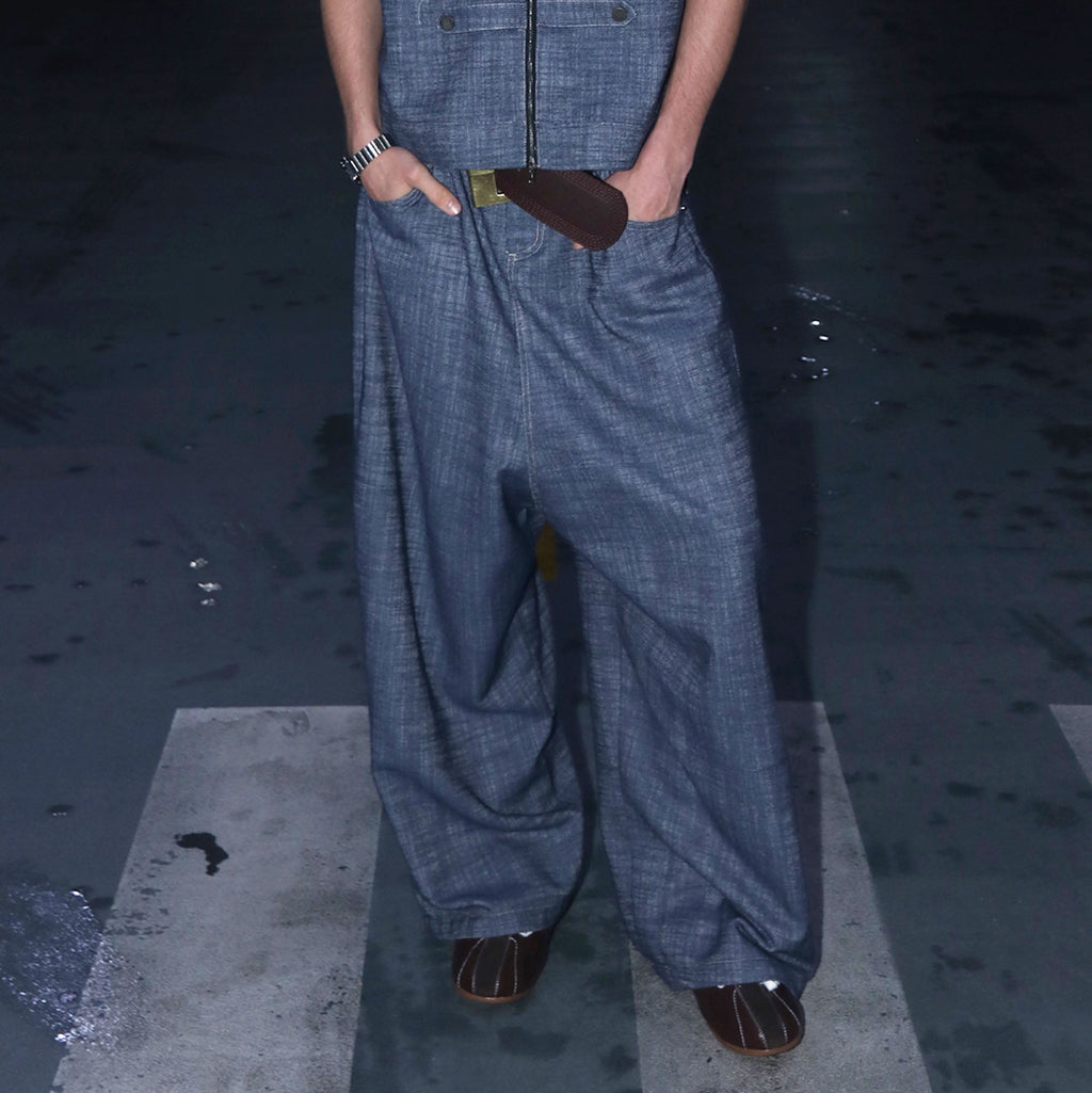 ASSEEN Dropped-Crotch Wide-Leg Linen-Blend Jeans