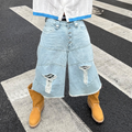 STEEPC Distressed Washed Raw-Edge Denim Shorts