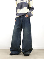RELABEL Washed Studded Panel Oversized Jeans Blue