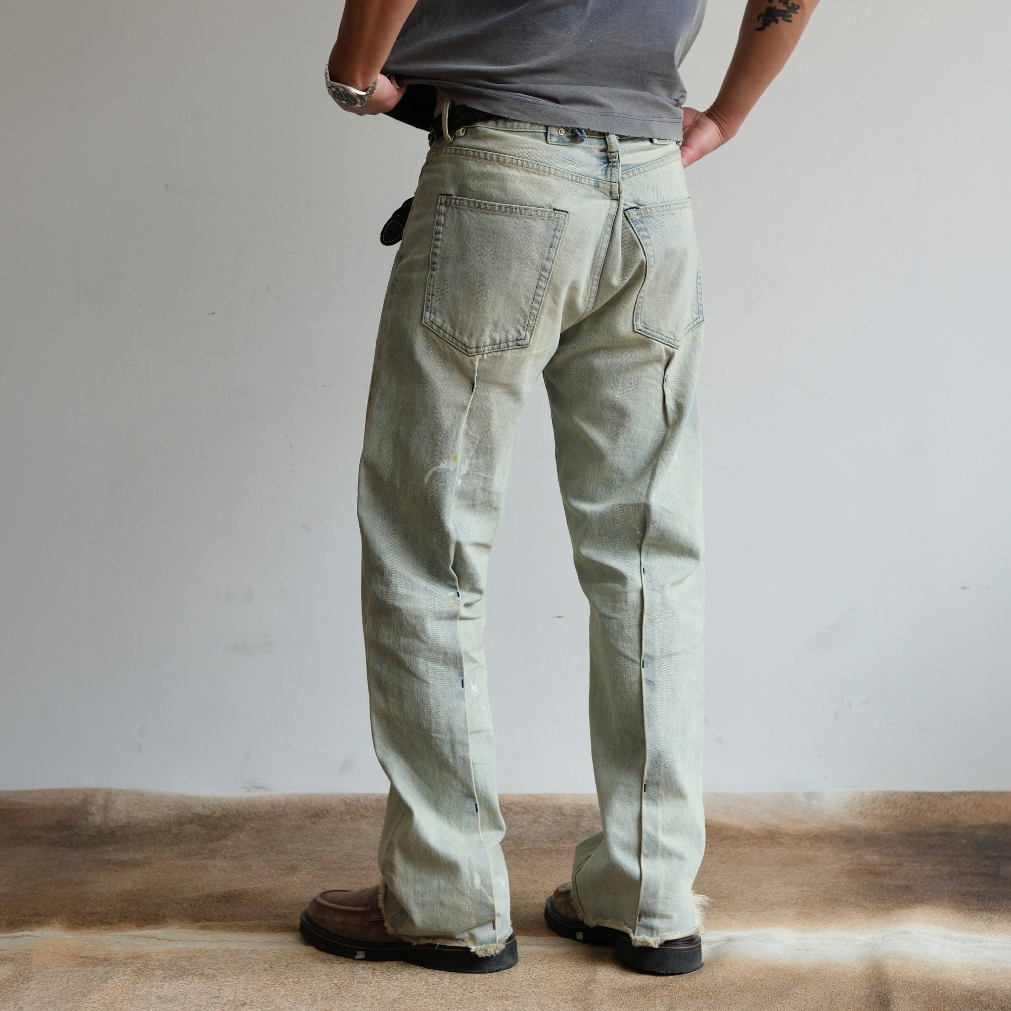 NEIGBORL Washed Paint-Splatter Straight-Leg Jeans