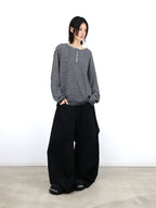 RELABEL Striped Pleated Henley Long-Sleeve Tee