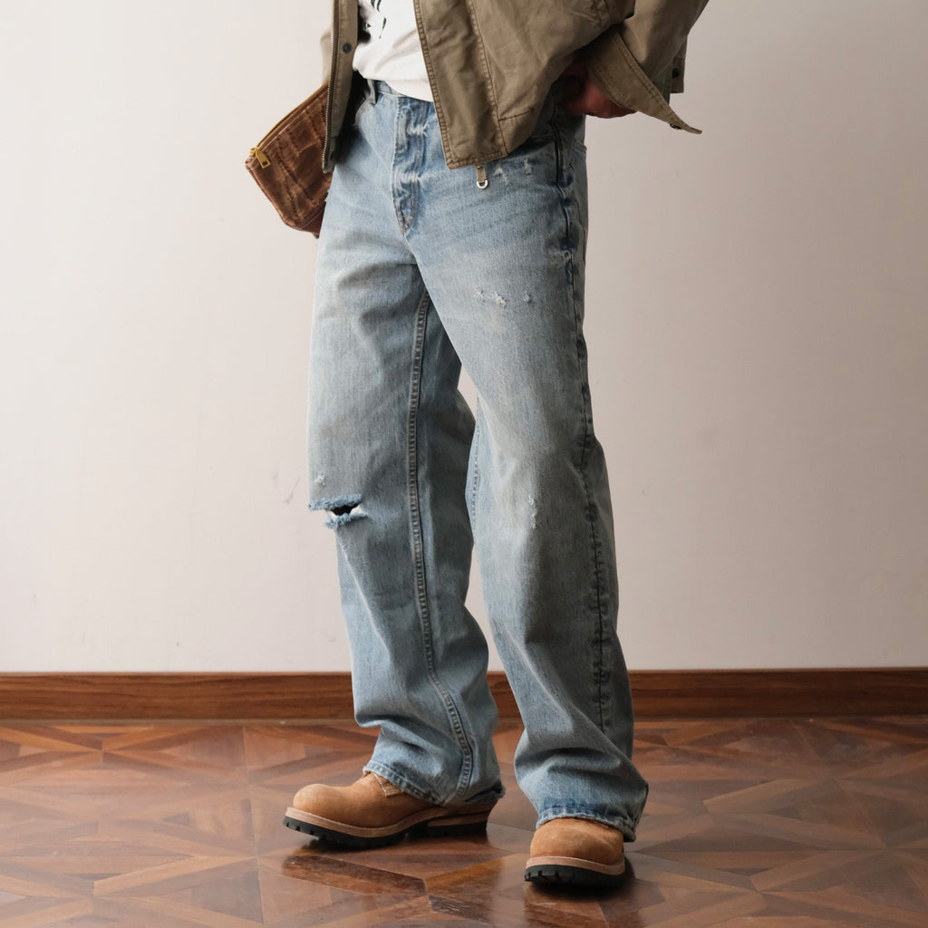 NEIGBORL Washed Distressed Straight-Leg Jeans