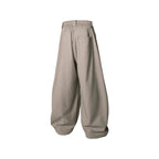 RELABEL Pleated Drawstring Curved Wide-Leg Trousers
