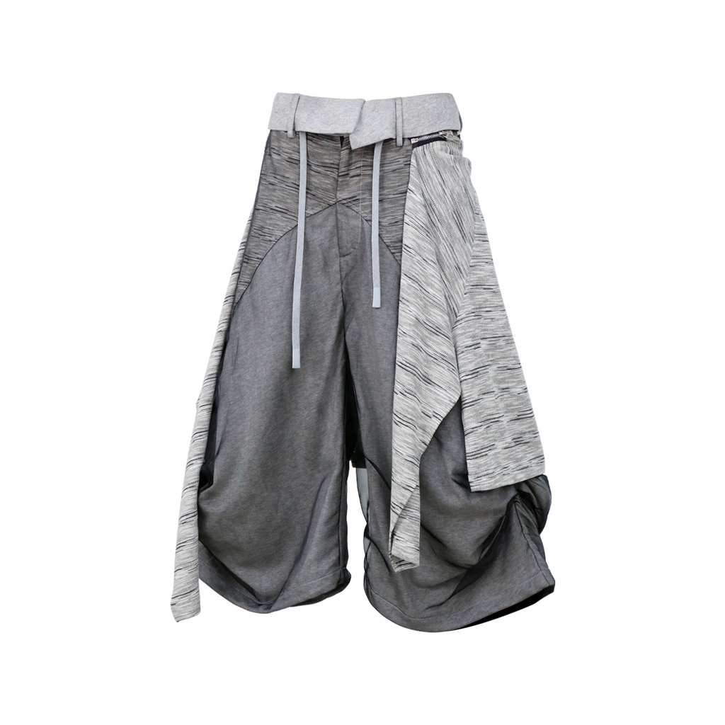 RELABEL Detachable Striped Drape Ruched Oversized Shorts Gray