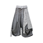 RELABEL Detachable Striped Drape Ruched Oversized Shorts Gray