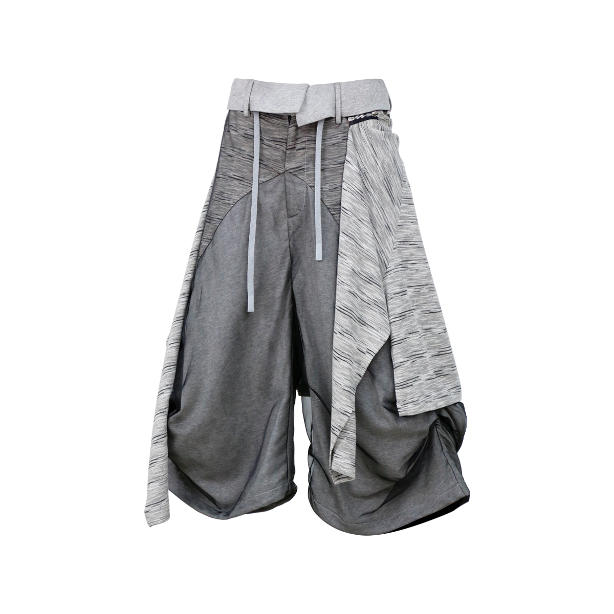 RELABEL Detachable Striped Drape Ruched Oversized Shorts Gray