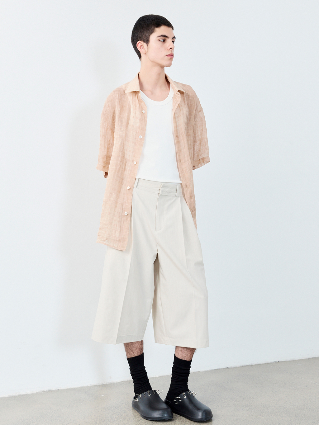 GRAINMUSTARD Linen-Cotton Plaid Half Shirt