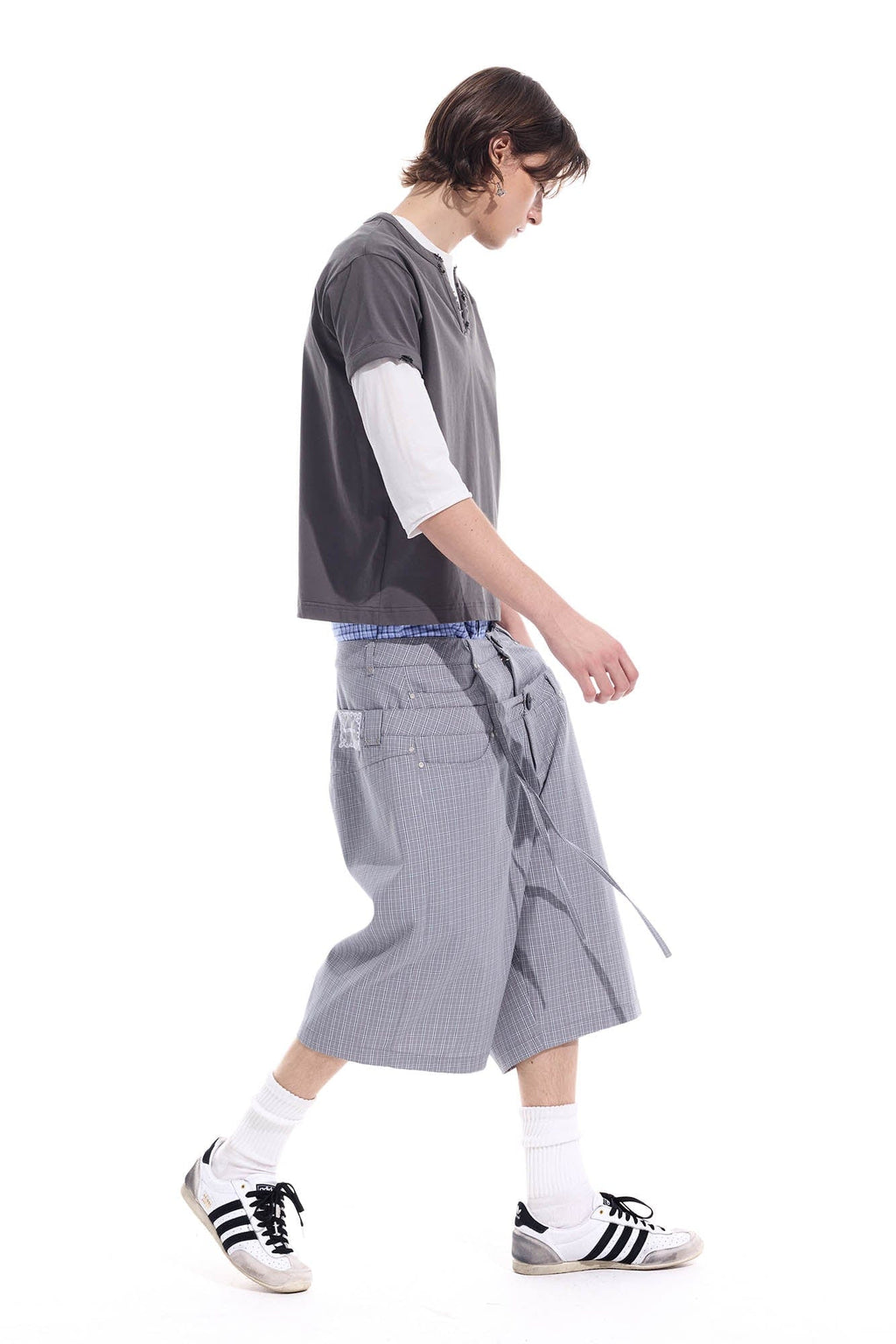 WHISTLEHUNTER Plaid Double-Waist Strap Shorts