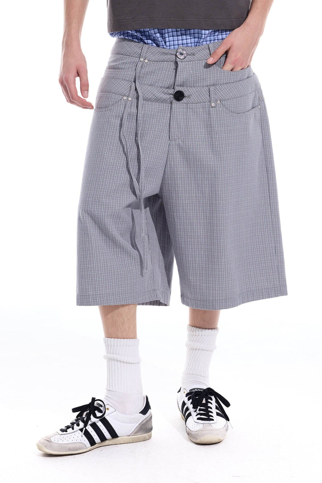 WHISTLEHUNTER Plaid Double-Waist Strap Shorts