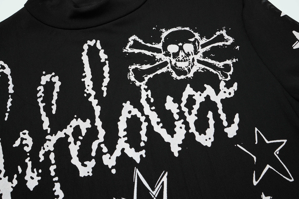 CLP Full-Print Graffiti Mesh Long-Sleeve Tee