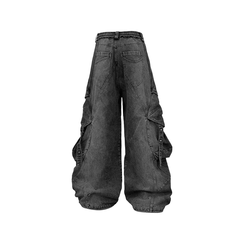 RELABEL Washed Paneled Strap Oversized Cargo Jeans Black