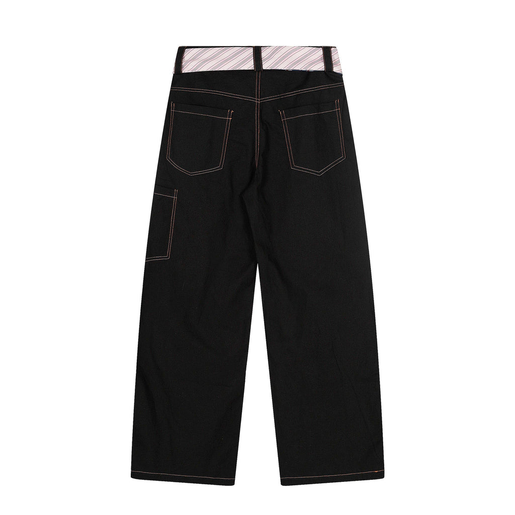 CLP Tie-Belt Multi-Pockets Stitched Pants