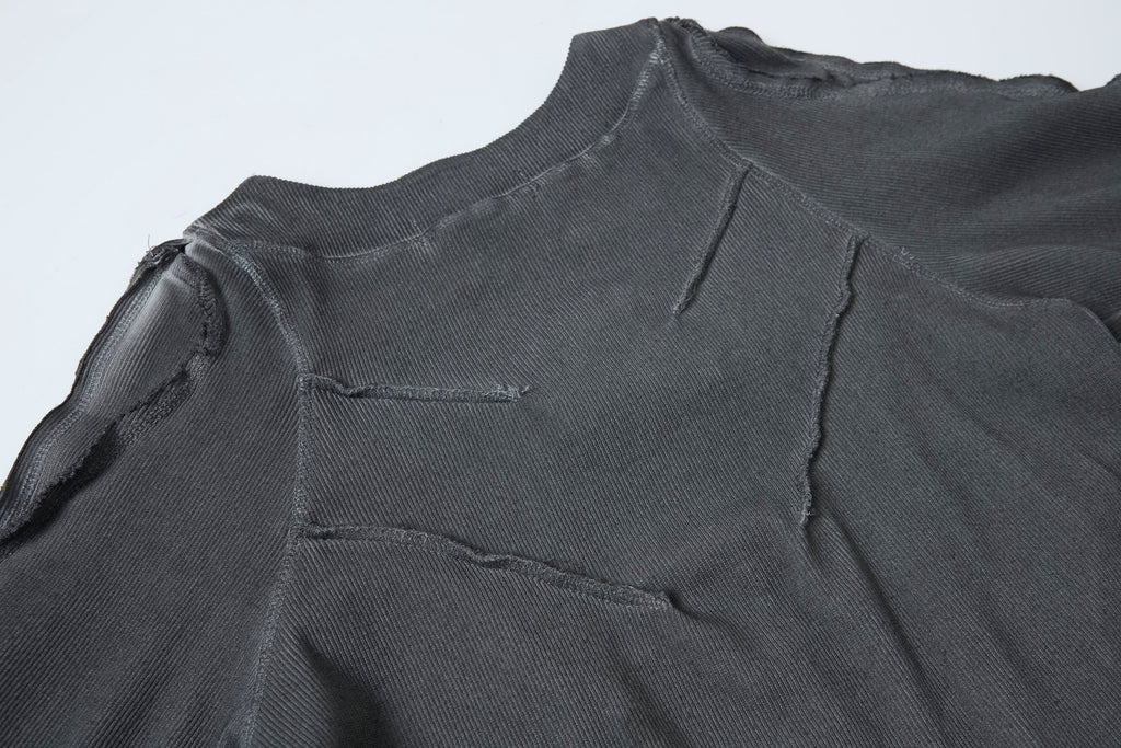 CLP Distressed Raw-Seam Paneled Long-Sleeve Tee