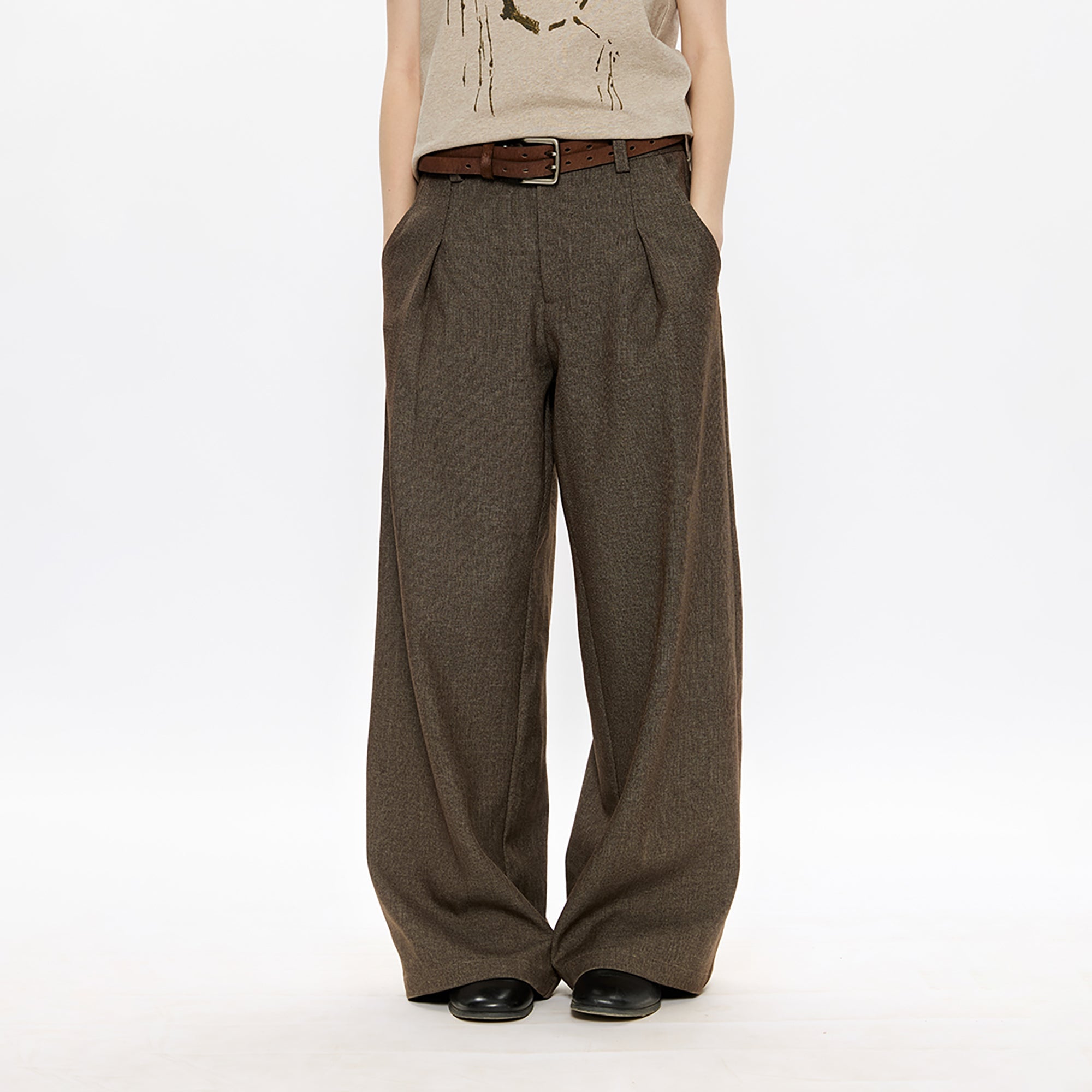 KREATE Classic Shadow Check Pleated Wide Trousers