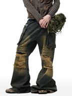 CYCYCY Distressed Big-Pocket Flared Jeans