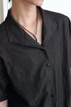 SSIN7 Satin Spliced V-Neck Half Shirt