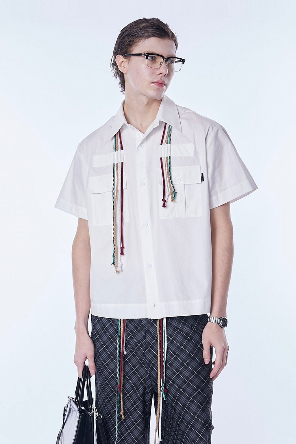 ASSEEN Cord Tassel Pocket Half Shirt
