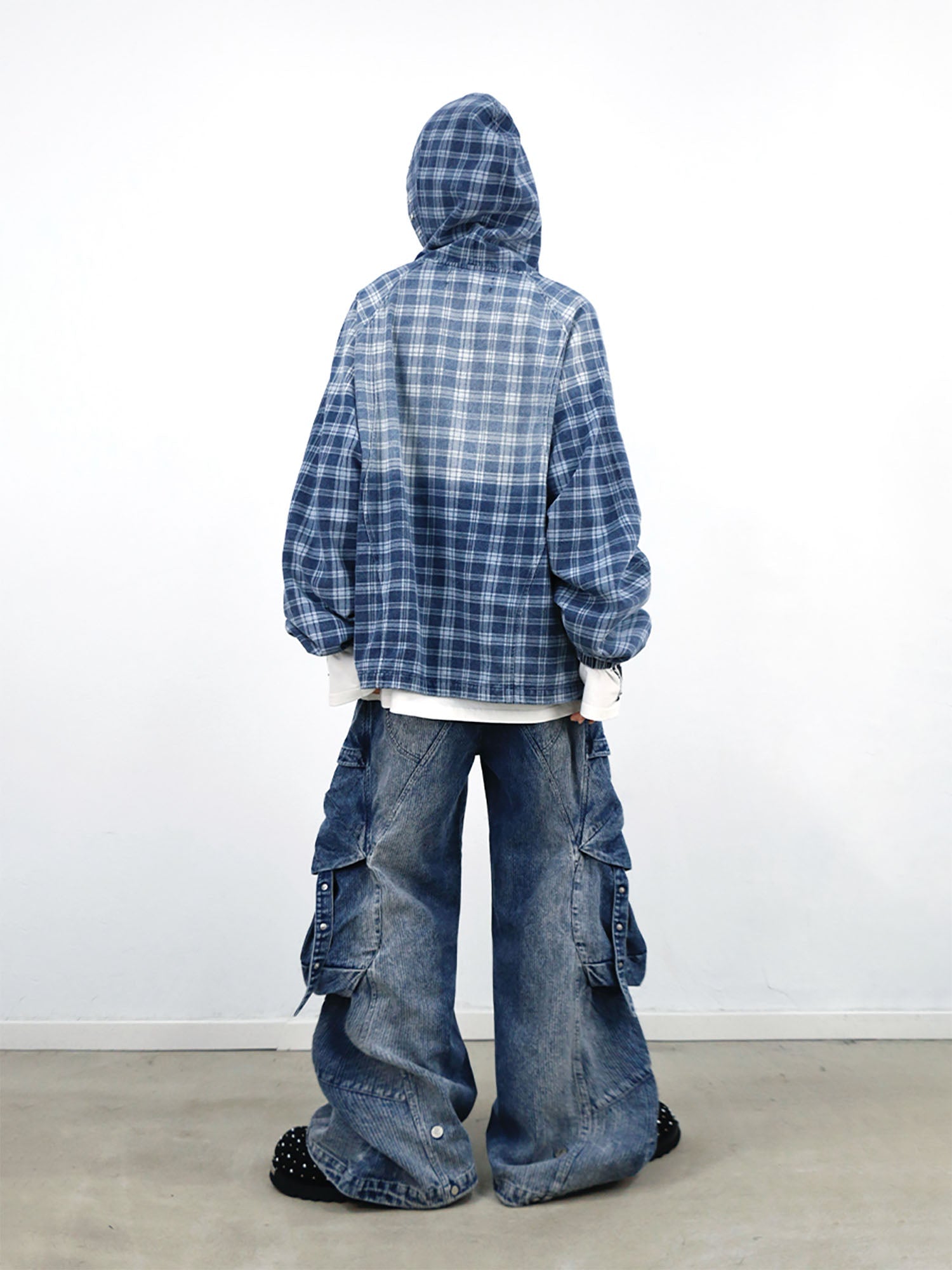 RELABEL Plaid Rivet Paneled Faded Hoodie