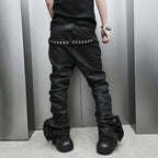 SSIN7 Double Waist Waxed Zip Flared Jeans