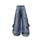 RELABEL Washed Paneled Strap Oversized Cargo Jeans Blue