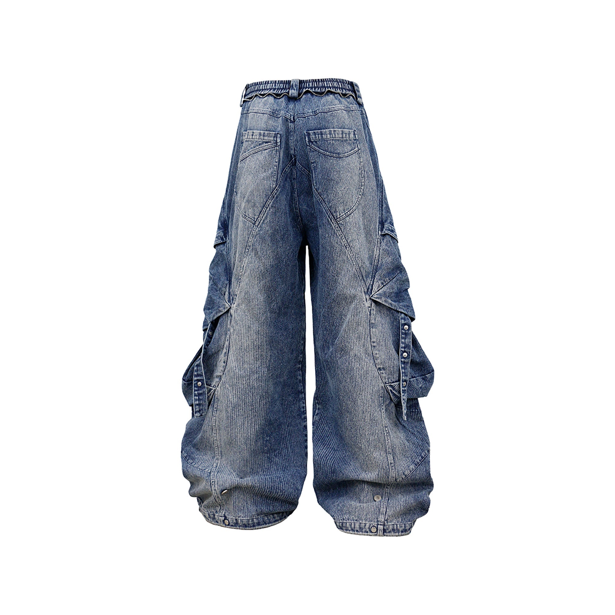 RELABEL Washed Paneled Strap Oversized Cargo Jeans Blue