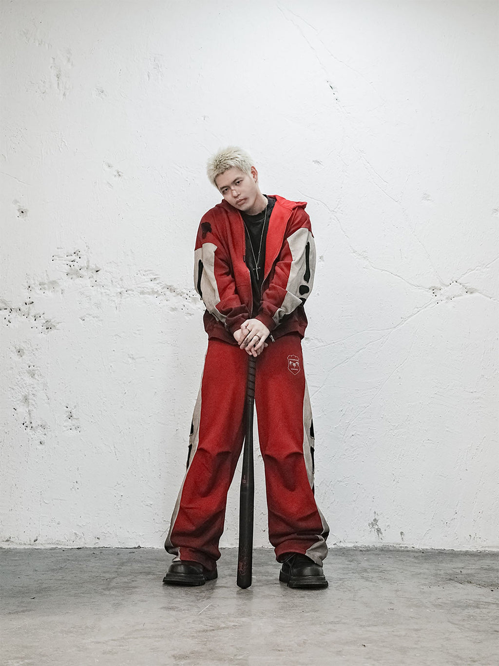 UNDERWATER Skeleton Distressed Contrast Panel Sweatpants