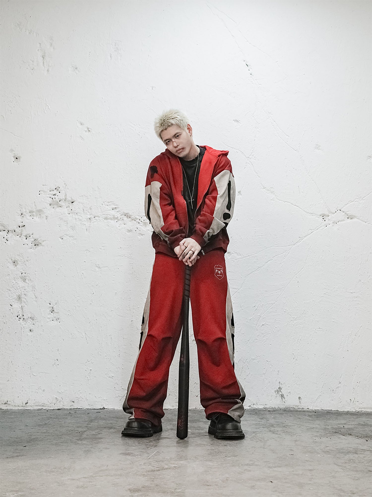 UNDERWATER Skeleton Distressed Contrast Panel Sweatpants