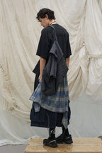 RELABEL Detachable Plaid Drape Denim Shorts