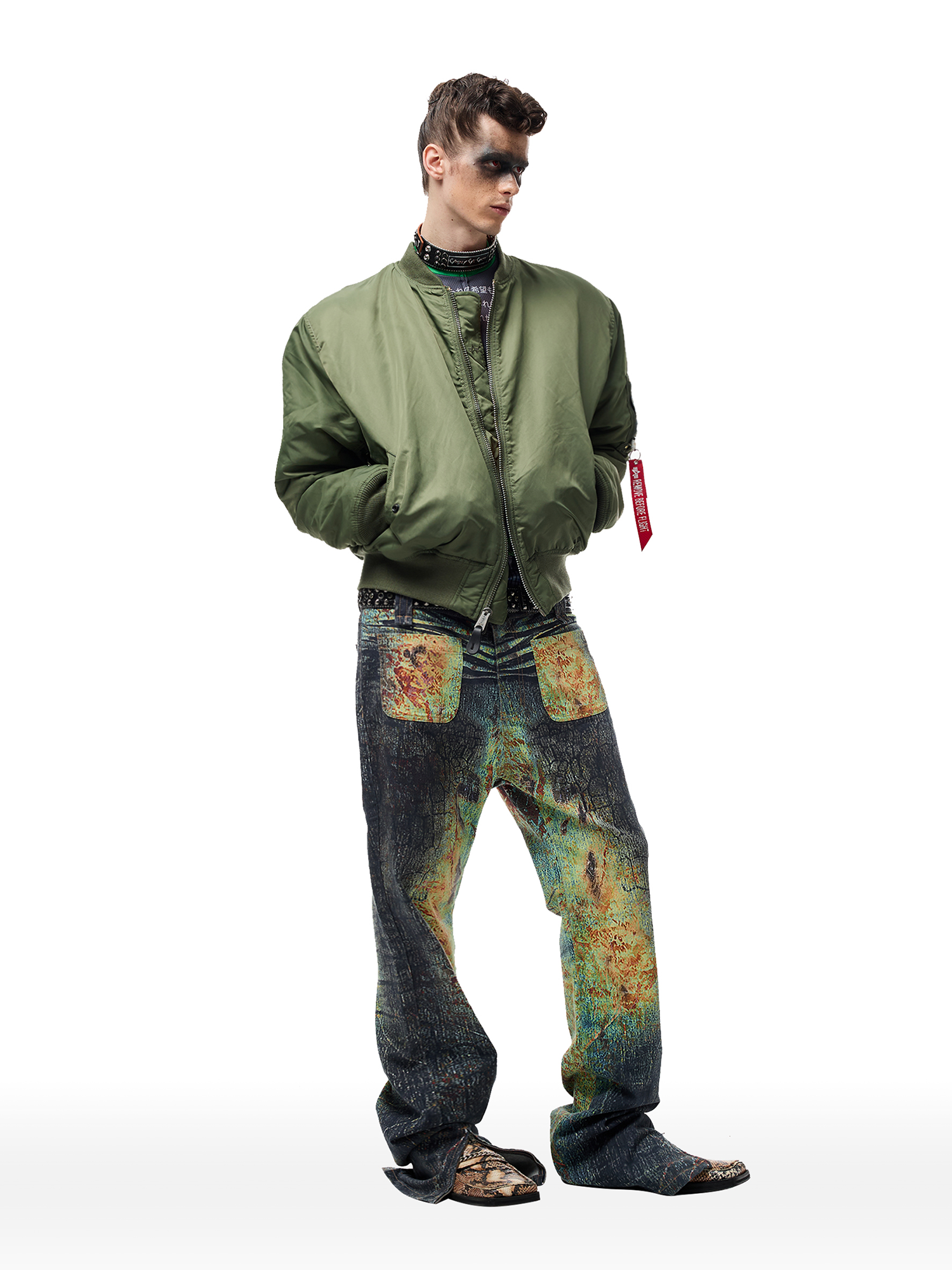 CYCYCY Iridescent Croc Full-Print Slim Flared Jeans