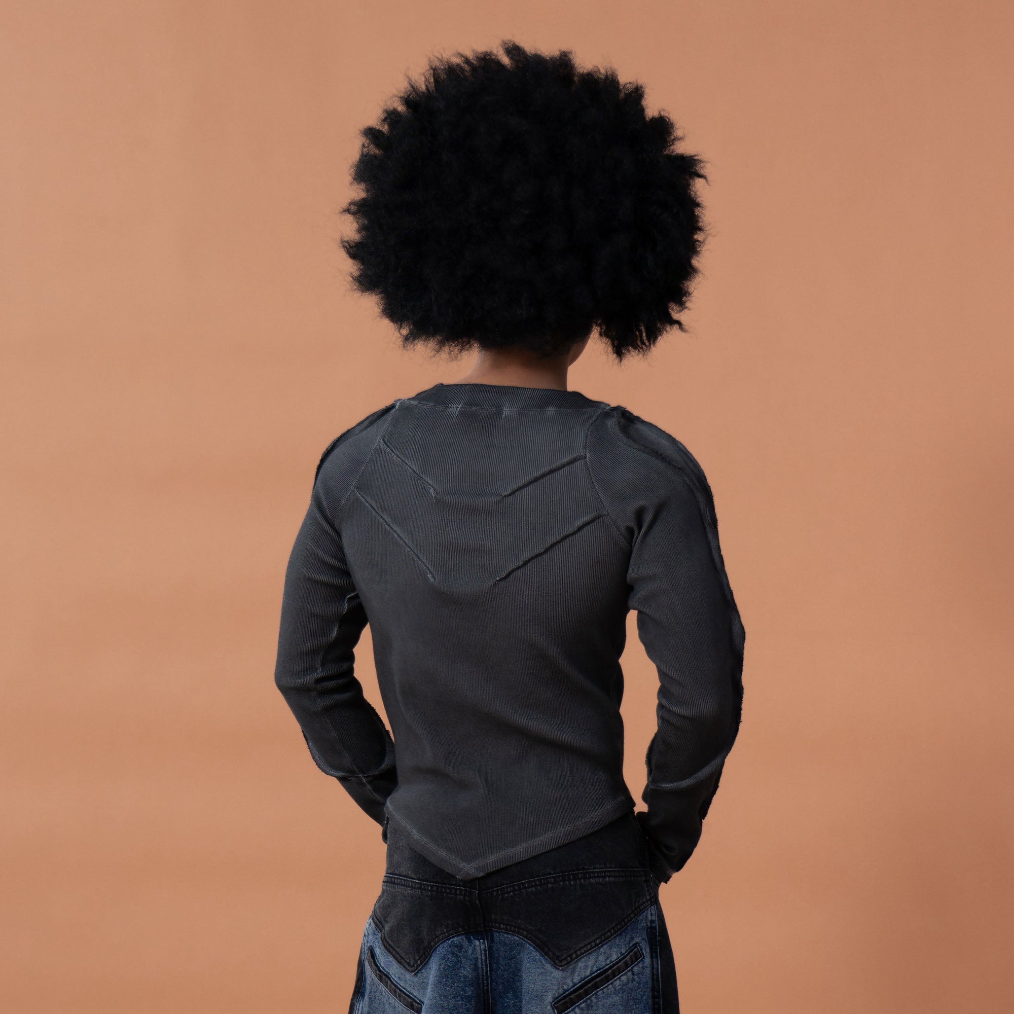CLP Distressed Raw-Seam Paneled Long-Sleeve Tee