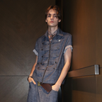 ASSEEN Linen-Blend Coin Button Denim Half Shirt