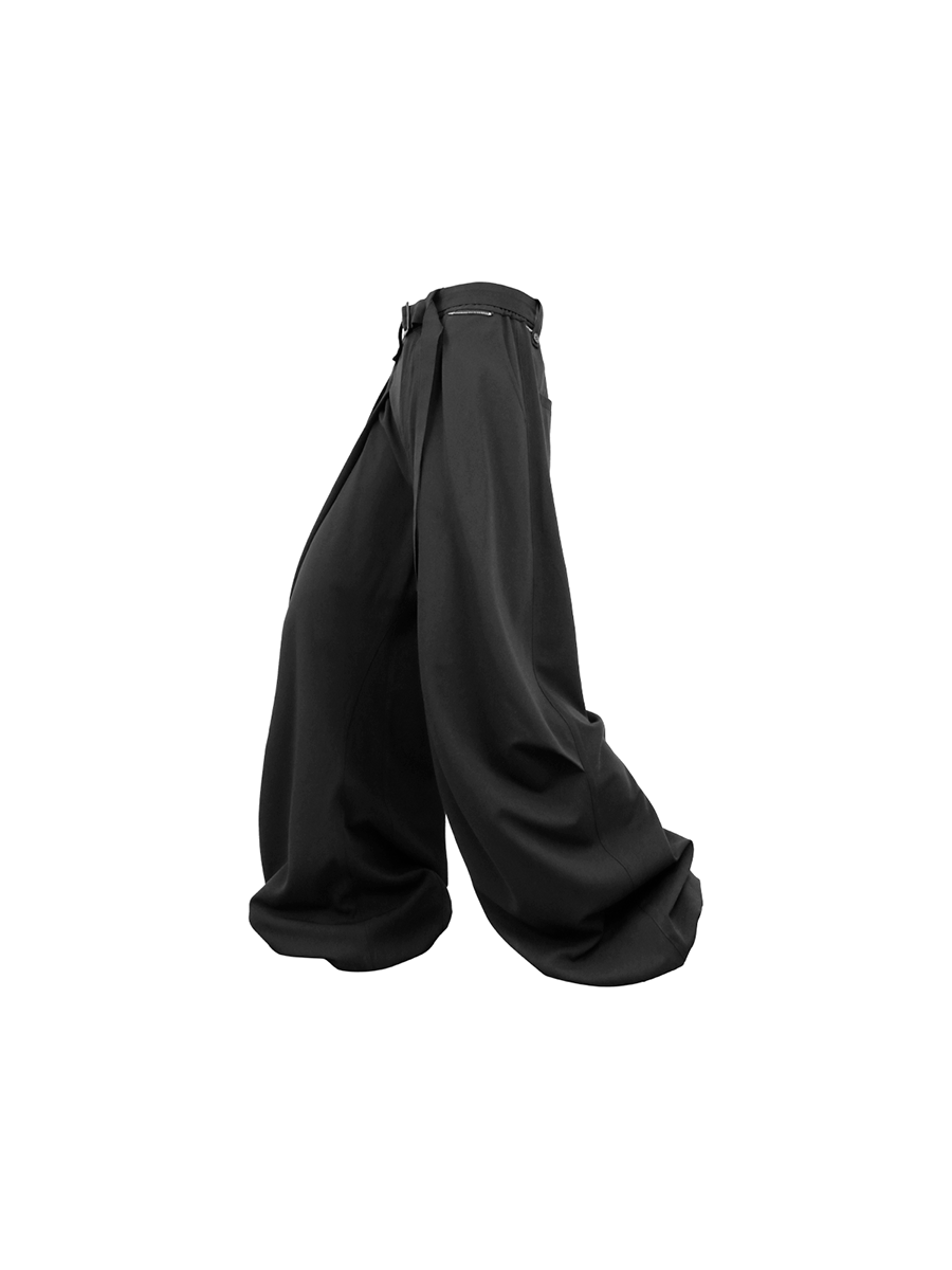 RELABEL Wool-Blend Pleated Draped Wide-Leg Pants Black
