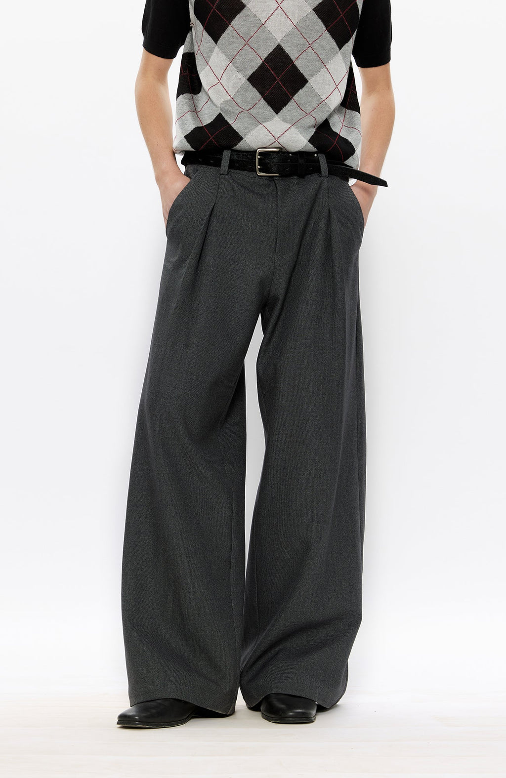 KREATE Classic Shadow Check Pleated Wide Trousers