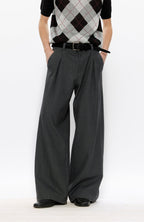 KREATE Classic Shadow Check Pleated Wide Trousers