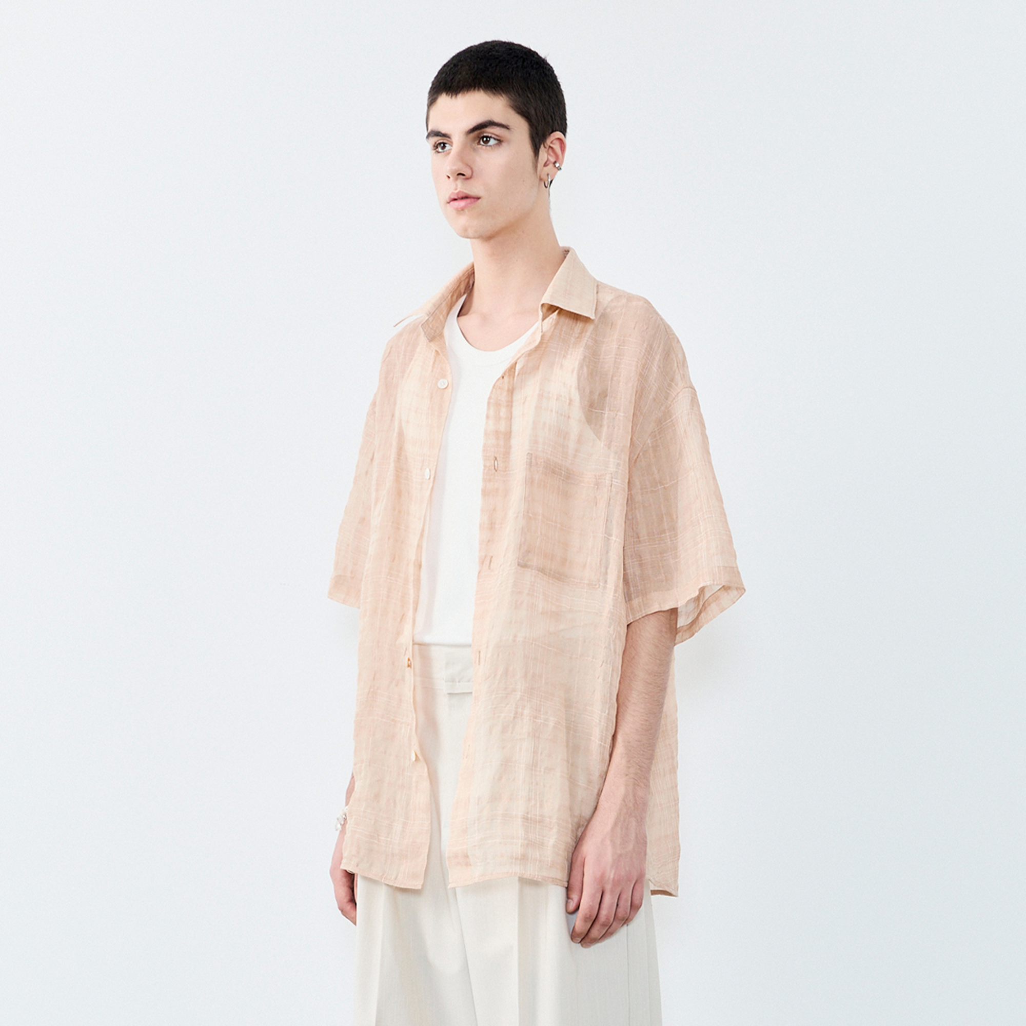 GRAINMUSTARD Linen-Cotton Plaid Half Shirt