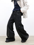 RELABEL Washed Studded Panel Oversized Jeans Black