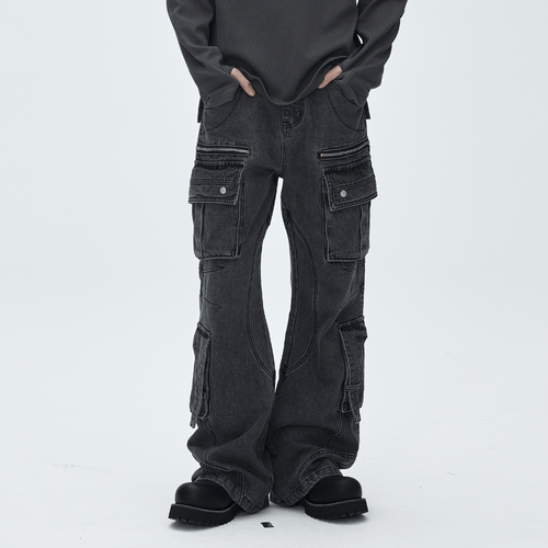 CATSSTAC Washed Multi-Pocket Utility Straight-Leg Jeans