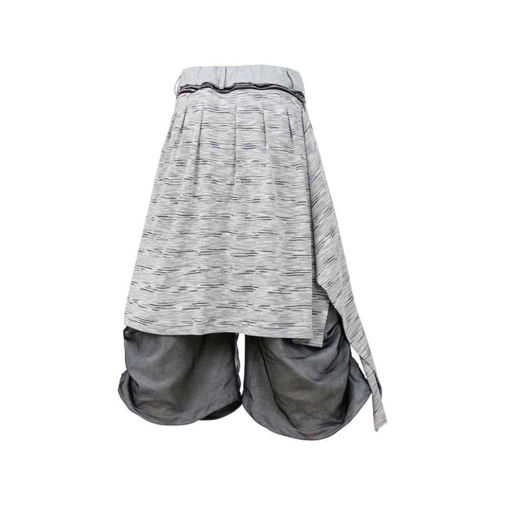 RELABEL Detachable Striped Drape Ruched Oversized Shorts Gray