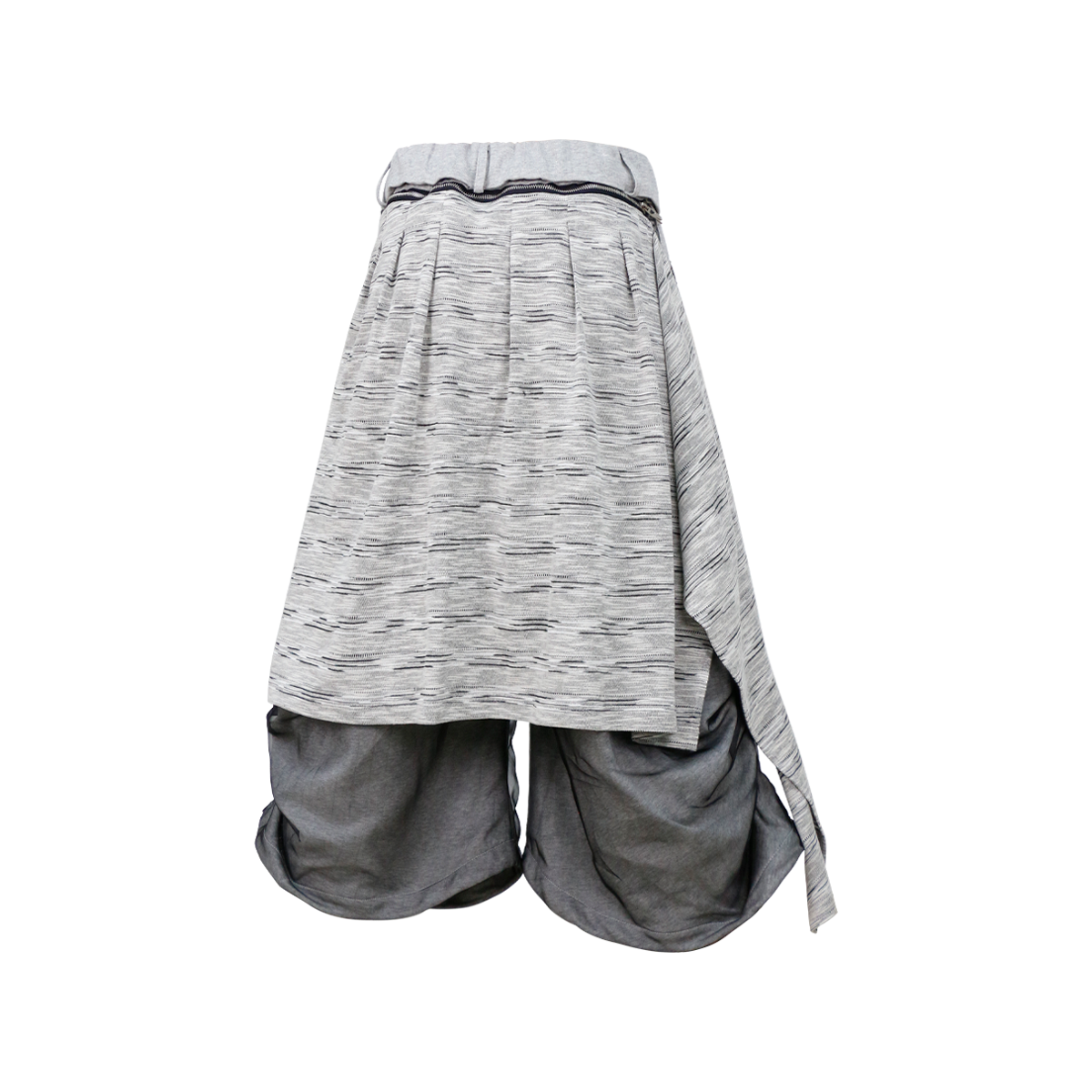 RELABEL Detachable Striped Drape Ruched Oversized Shorts Gray
