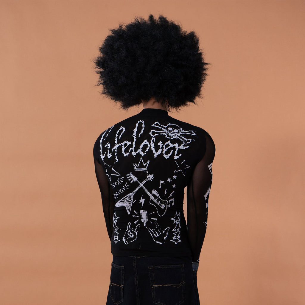 CLP Full-Print Graffiti Mesh Long-Sleeve Tee