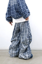 RELABEL Washed Plaid Paneled Oversized Jeans