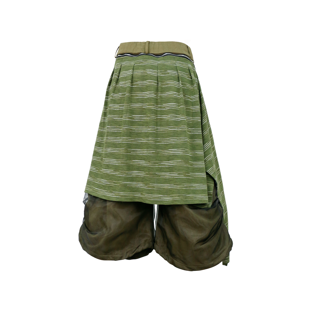 RELABEL Detachable Striped Drape Ruched Oversized Shorts Green