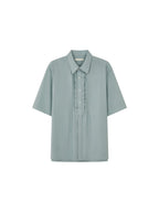 OPICLOTH Retro Pintuck Ruffle Modal Blend Half Shirt