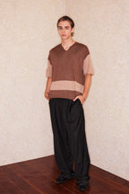RICHILL Contrast Wool-Blended V-Neck T-Shirt