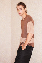 RICHILL Contrast Wool-Blended V-Neck T-Shirt