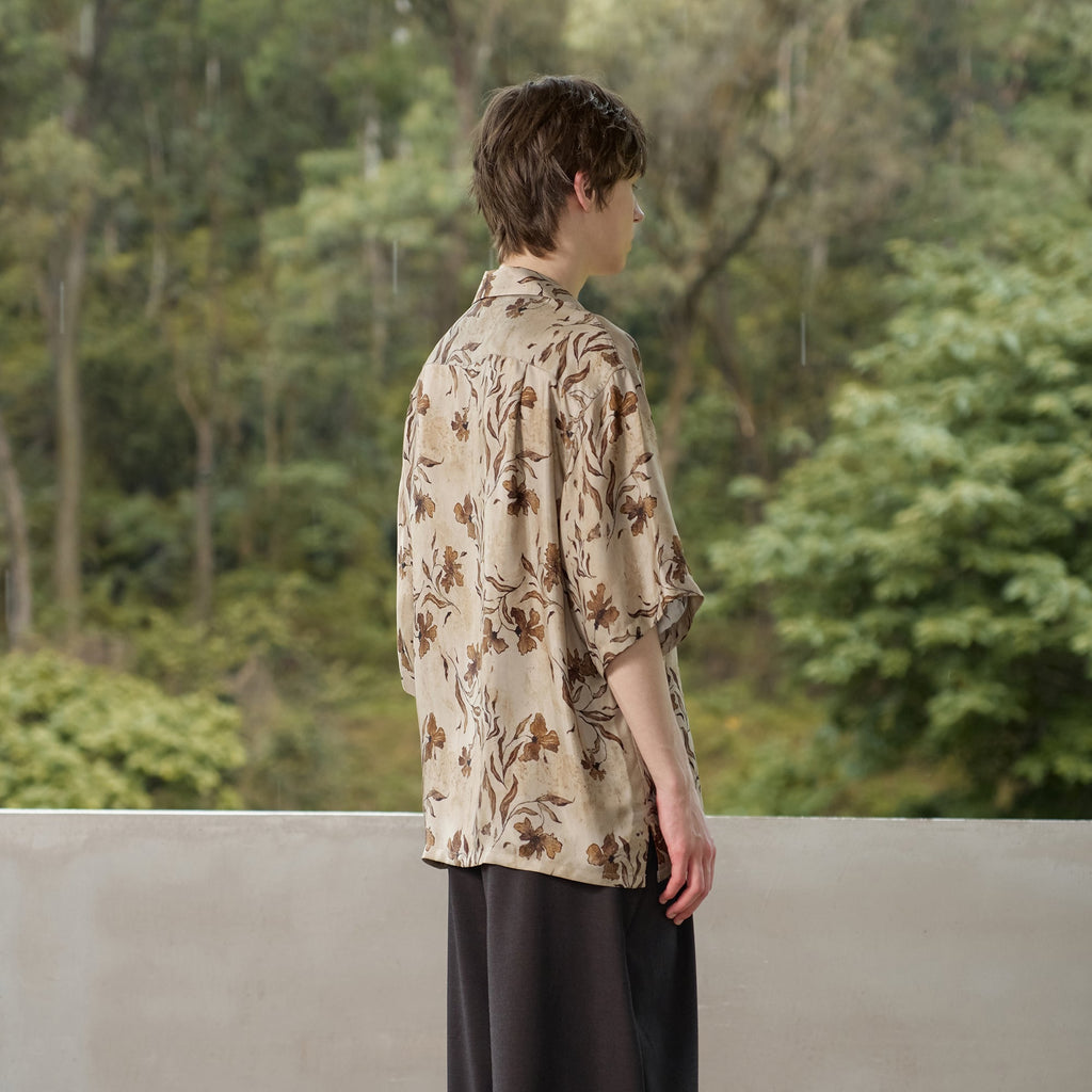 MOITIEDEPETALE Retro Botanical Cupro-Blend Half Shirt